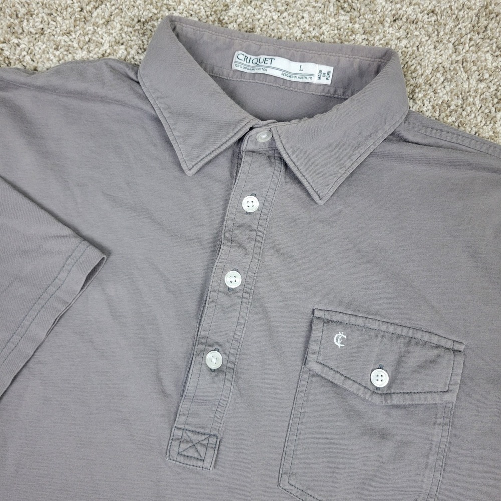 Criquet Mens Large Solid Gray Stretch Knit Polo Short Sleeve
